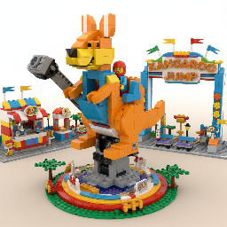 Crea un canguro de la feria que tiene figura arriba y brazos alrededor que sube y baja