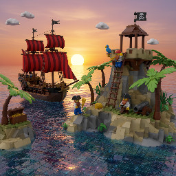 Pirate's island with a sunset