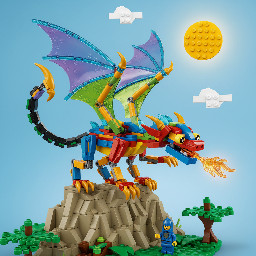 A Lego dragon with 8 legs 2 wing sets and a scorpion tail
