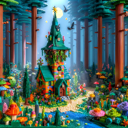 Witch tower in the forest with a lot of trees and plants