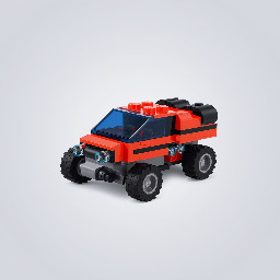 lego spyrius terraine vehicle, red and black color, transparent dark-blue canopies