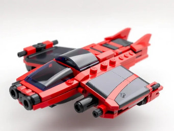 lego spyrius large flying space cruizer, red and black color, transparent dark-blue canopies