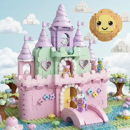 Kawaii pink mint lilac pastel gradient castle