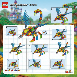 A Lego dragon with 8 legs 2 wing sets and a scorpion tail and make instructions