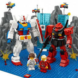 Lego set of mobile suit gundam anime with minifigs of amuro ray and char aznable