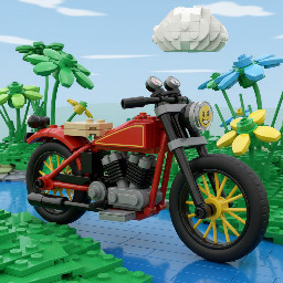 Mini Lego Harley Davidson Model J 1915 motorcycle, measuring approximately 10 cm high and 6 cm wide