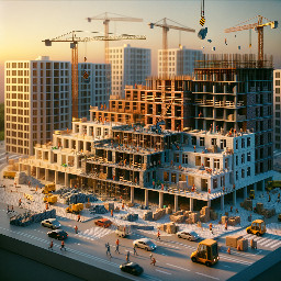LEGO style construction timeline, three stages in one scene or sequence. Beginning: empty land with LEGO workers starting construction, laying foundation, bricks scattered, tools, cranes assembling, cinematic wide shot, soft morning light. Middle: half-built apartment, visible structure, scaffolding, workers actively building, cranes lifting LEGO bricks, dynamic motion, golden hour lighting, detailed textures. End: fully finished modern LEGO apartment building, clean architecture, windows reflecting light, people around, cars passing, vibrant city environment, sunset or night lighting with glowing windows. Highly detailed, cinematic lighting, dramatic colors, depth of field, 3D render, ultra realistic LEGO textures, storytelling composition, smooth transitions between stages, professional animation look, 4K, Unreal Engine style."