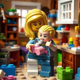 a blonde woman holding a baby that is spitting up on her in a disheveled chaotic house