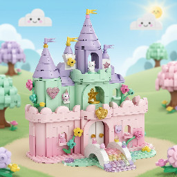 Kawaii pink mint lilac pastel gradient castle