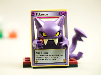 a Pokemon card of the Pokemon Gengar eating the frame of the card