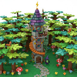 Witch tower in the forest with a lot of trees and plants