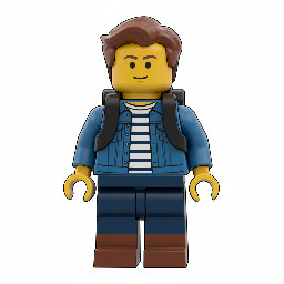 "Transform the person in the uploaded photo into a Lego-style minifigure. Preserve exactly: clothing, hairstyle and color, facial likeness, and accessories. Style direction: Smooth plastic texture, simplified Lego minifigure proportions, blocky torso, cylindrical limbs, and a round head. Sharp clean outlines, bold colors, and classic Lego-style features. Plain background.