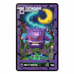 a full art Pokemon card of the Pokemon Gengar at a graveyard