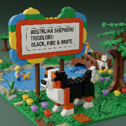 A notice of australian sheppard tricolore black, fire and white