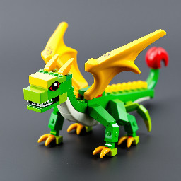 A Lego dragon with 8 legs 2 wing sets and a scorpion tail