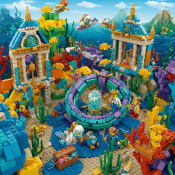 In the style of LEGO, create an image based on: . Utilize elements of vibrant colors, smooth plastic textures, blocky designs, and playful, whimsical details characteristic of LEGO figures, characters and environments