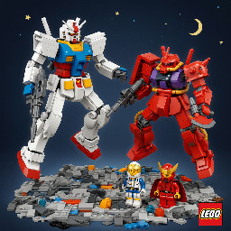 Lego set of mobile suit gundam anime with minifigs of amuro ray and char aznable