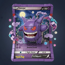 a full art Pokemon card of the Pokemon Gengar. he is warping the card while trying to escape
