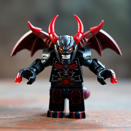 make an image of a lego version of the revenant demon from DOOM 2016