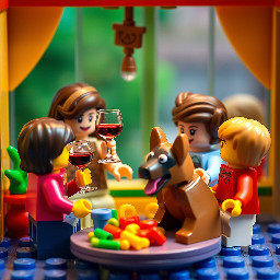 Moms drinking wine while German shepherd steals food from kids