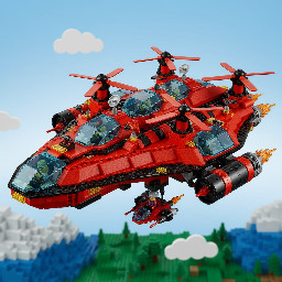 lego spyrius flying very large mothership red and black color with transparent dark-blue canopies 64 stud length