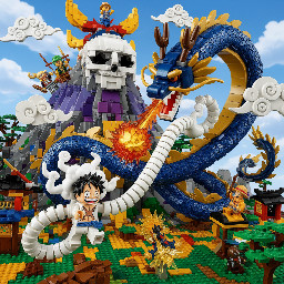 Quiero que me crees el escenario con kaido y luffy gear 5
