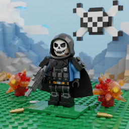 A Lego minifigure of Ghost from Call of Duty